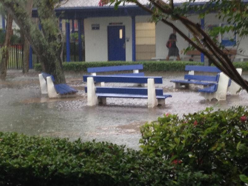The quads benches were several inches underwater during the deluge.