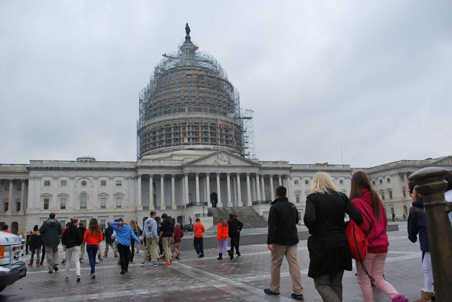 TBS students walk past the capitol Building after getting a walking tour inside the edifice.