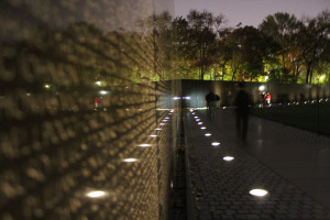 Many students were shocked to see the number of names on the wall of the Vietnam War Memorial. This photo was taken during the night of the TBS tour.