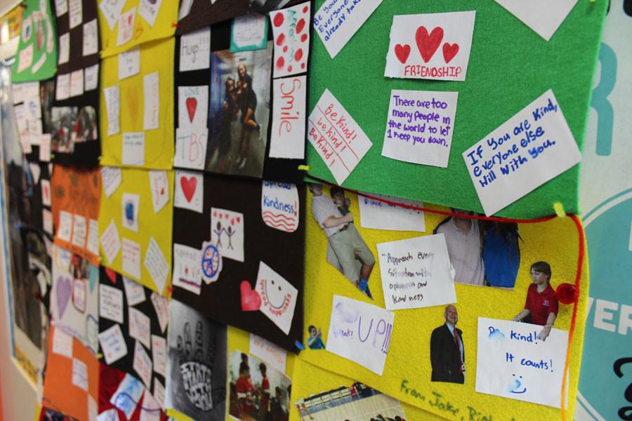 The eighth-grade quilt hangs in the eighth-grade hallway of Building 14 (Math/Science Building).