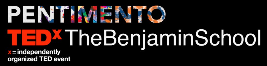 The logo for Benjamins TEDx event, which carries the theme of Pentimento.