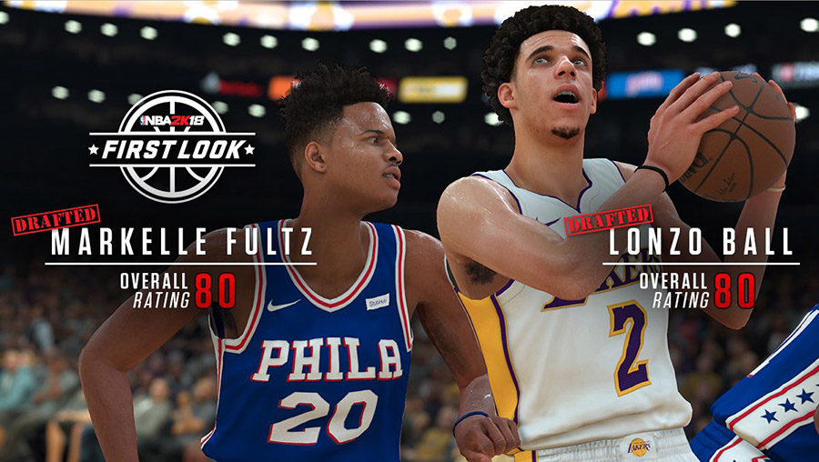 NBA 2K18 features the new rookie class, such as #1 overall pick Markelle Fultz of the Philadelphia 76ers and #3 overall pick Lonzo Ball of the Los Angeles Lakers.