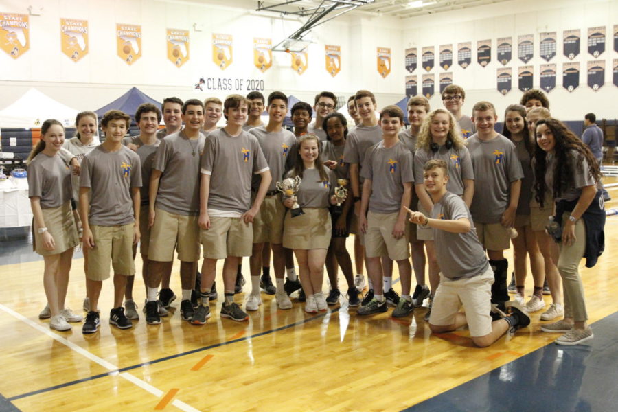 The Benjineers show off their first-place trophy which they won during TBSs Ten80 Invitational competition in November.