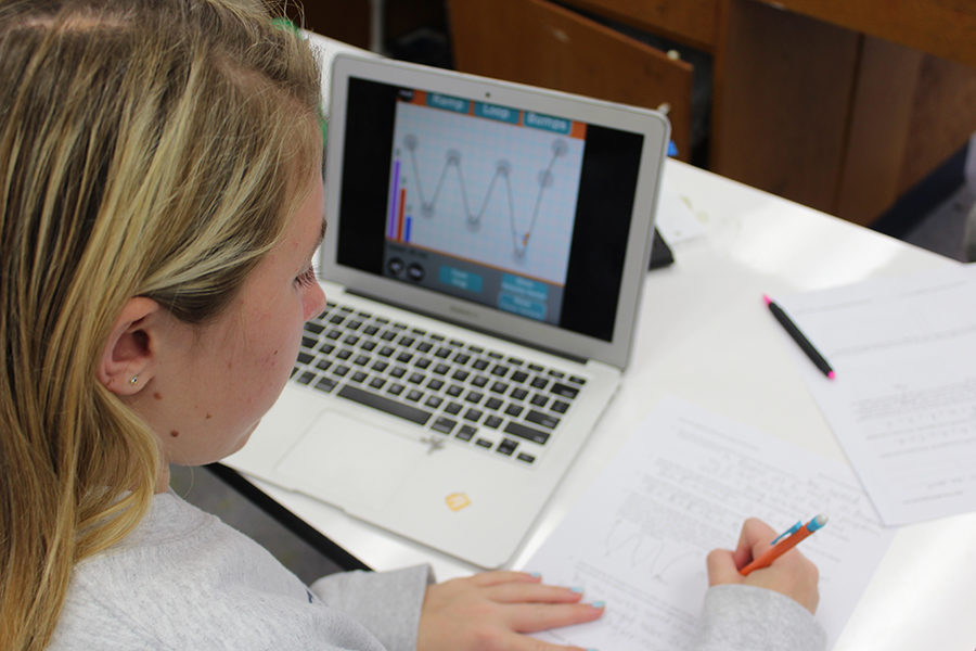 Eighth grader Kate Small works on an assignment in Ms. Featherstons SEA class.