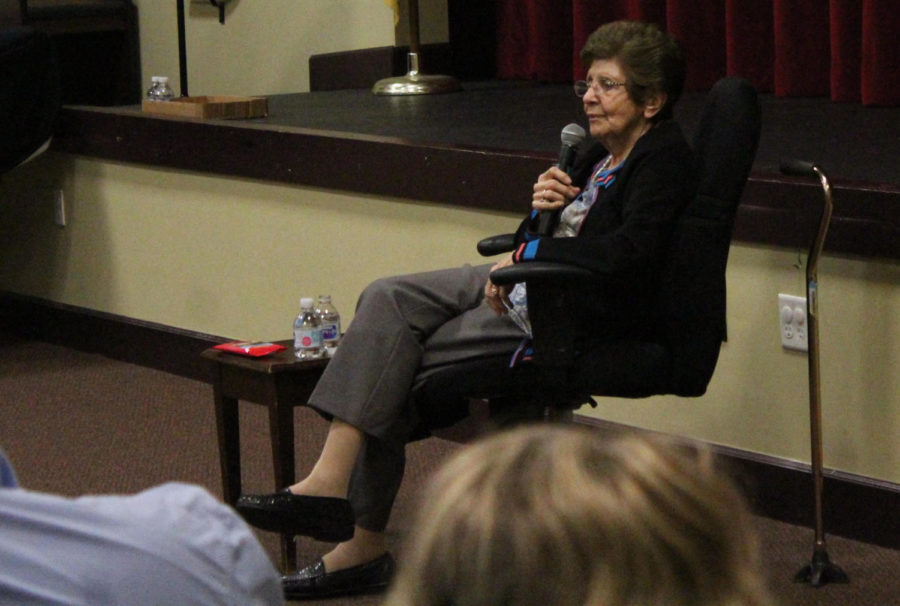 Holocaust survivor Rena Finder shares her story with the middle school students.