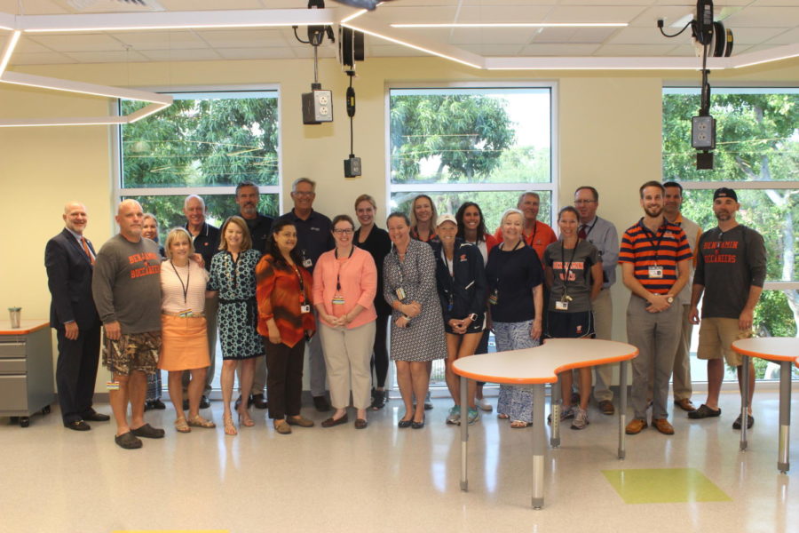All of the middle school teachers pose for a picture in the newly built Maglio Family STEM Center on May 1, 2019. 