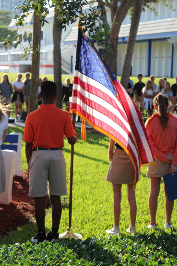 Students take a moment of silence at the 9/11 ceremony.