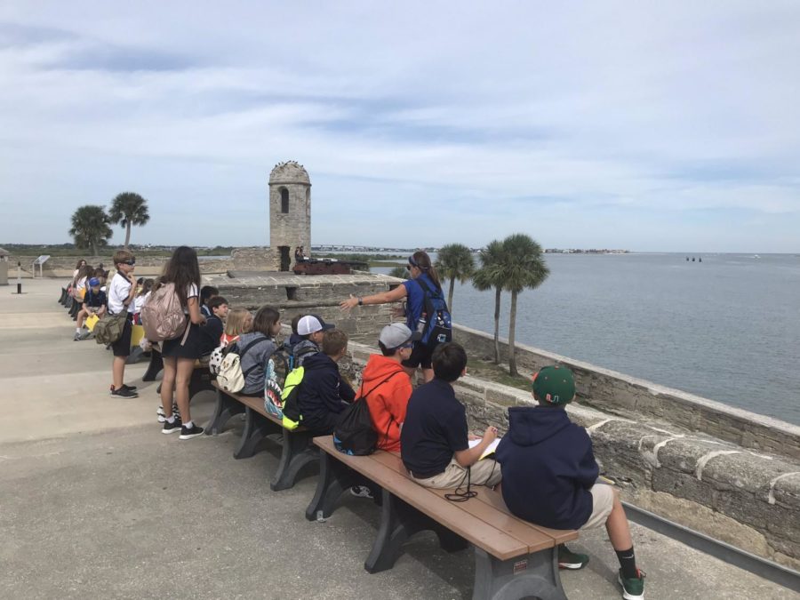 Sixth-graders take in the view of the Mantanza River from the top of Castillo de San Marcos.