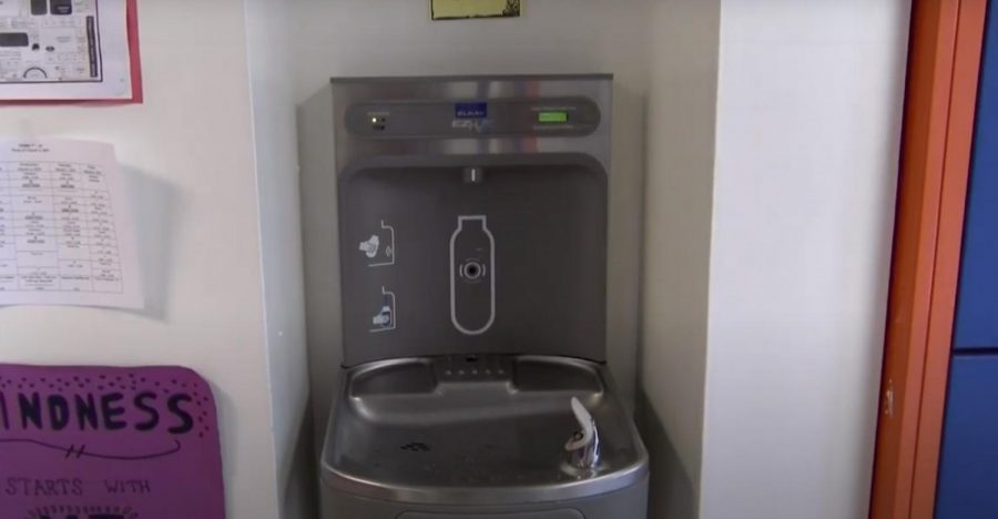 When students return to school, they will not be allowed to drink from the water fountains, such as this one in the eighth-grade hallway.