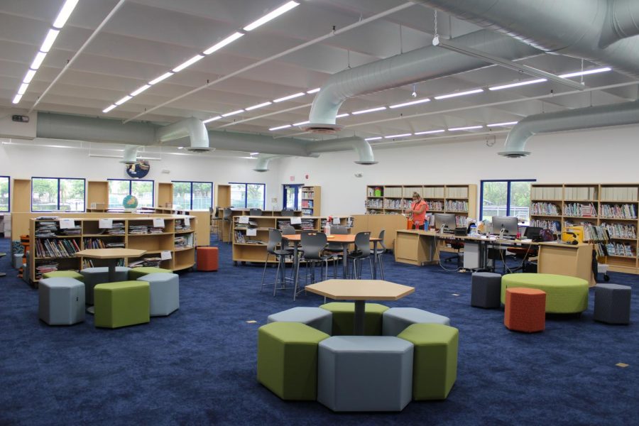 The renovated library offers an open floor plan, new seating arrangements, and spaces for new technology.