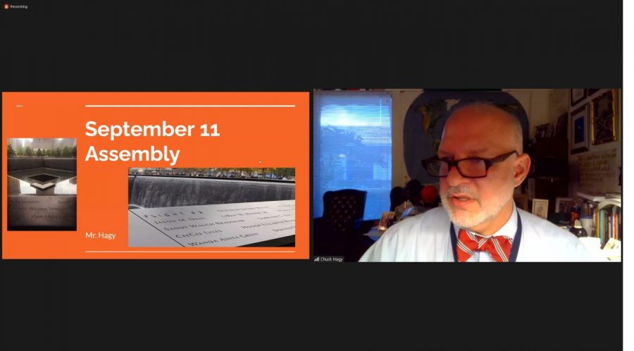 Mr. Hagy opens up the virtual remembrance presentation via Zoom on 9/11.