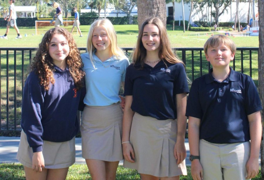 This years Student Council officers are eighth graders Treasure Stein (treasurer), London Allen (vice president), Sage Ponchock (president), and sixth grader Mason Coles (secretary). 