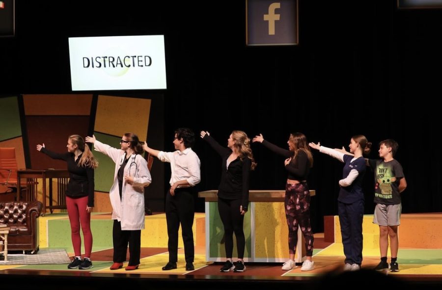 The cast of Distracted takes their final bows and Harrison Poulakakos is to the far right.