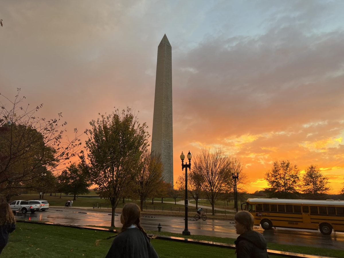 The rain created a beautiful sunset behind the Washington Monument