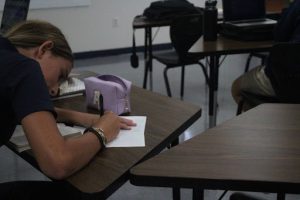 Alexandra Pizam (8) works diligently during study hall